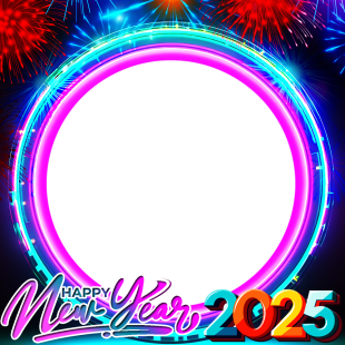 Happy New Year 2025 Neon Fireworks Background Frame | 5 happy new year 2025 background frame png