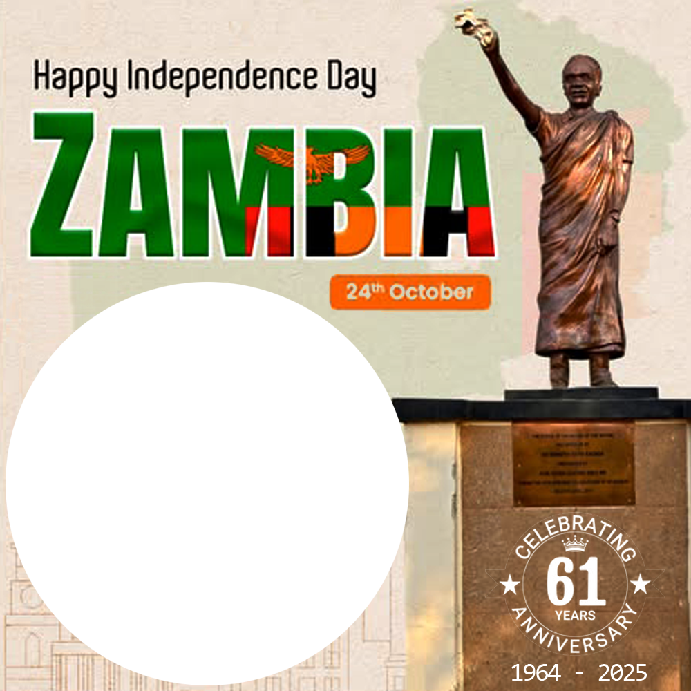 Happy Independence Day Zambia 61 Years Anniversary Frame | 2 happy independence day zambia 61 years images frame png