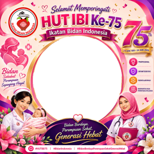 Twibbon HUT IBI 2026 - Ikatan Bidan Indonesia ke -75 | twibbon hut ibi 2026 png
