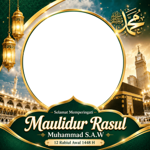 Twibbon Maulidur Rasul 12 Rabiul Awal 1448H (2026) | twibbon maulidur rasul png