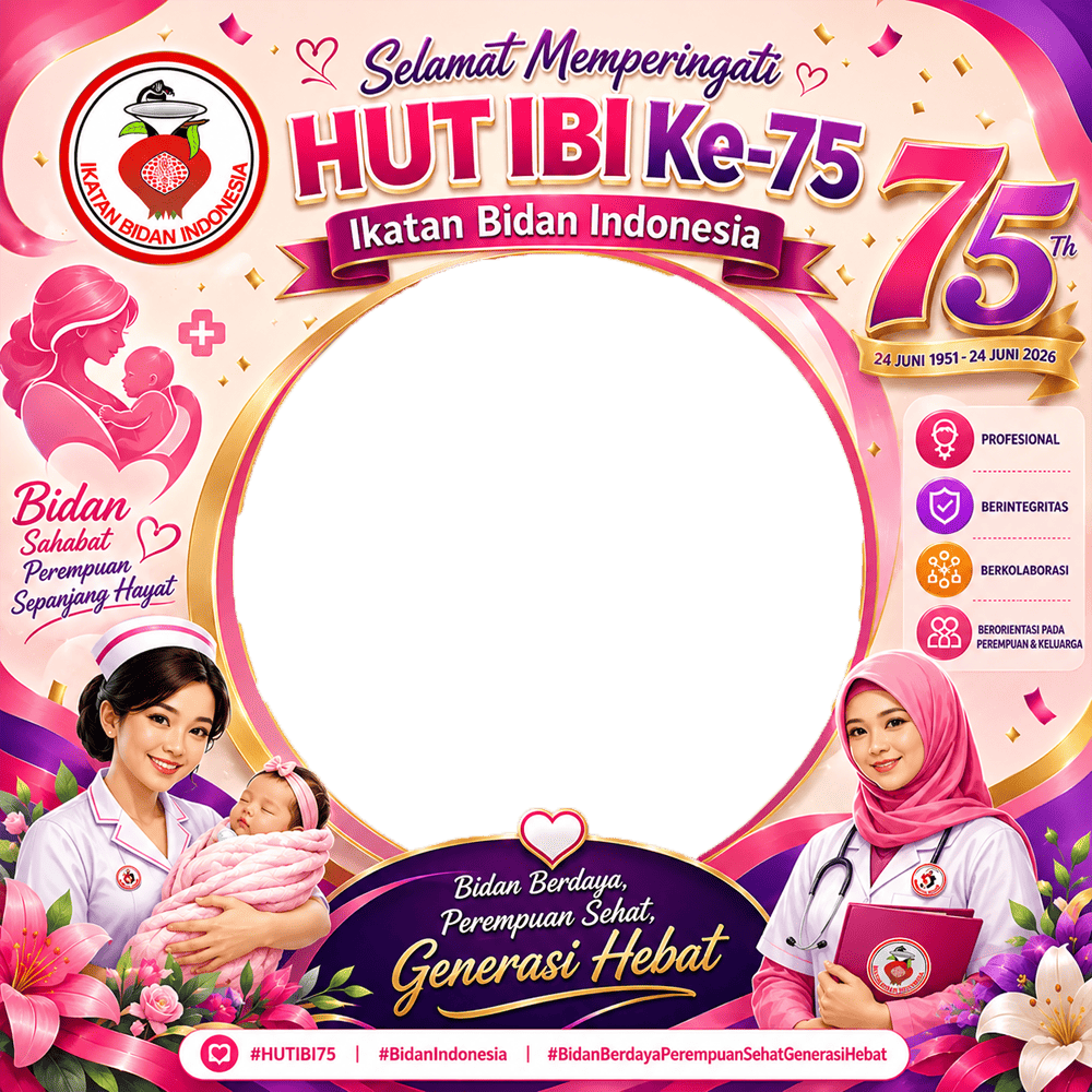 Twibbon HUT IBI 2026 - Ikatan Bidan Indonesia ke -75 | twibbon hut ibi 2026 png
